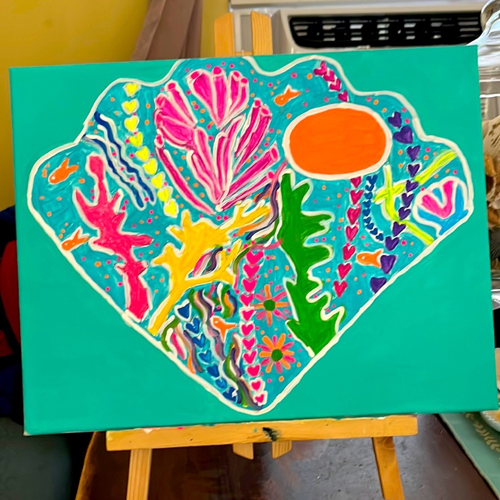 Lilly Pulitzer inspired seashell coral reef painting
